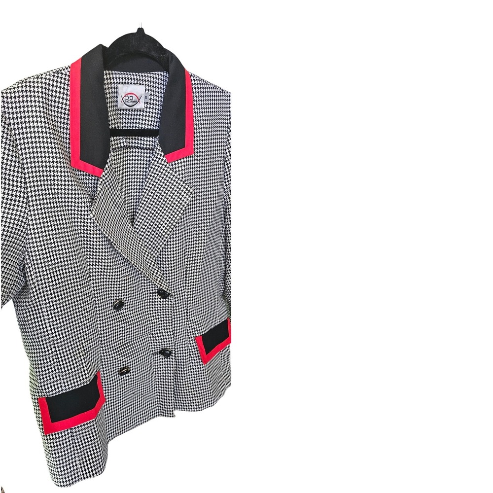 Vintage Houndstooth Blazer Red Black Trim Double Breasted Jacket‎ Size 18 - Picture 3 of 5